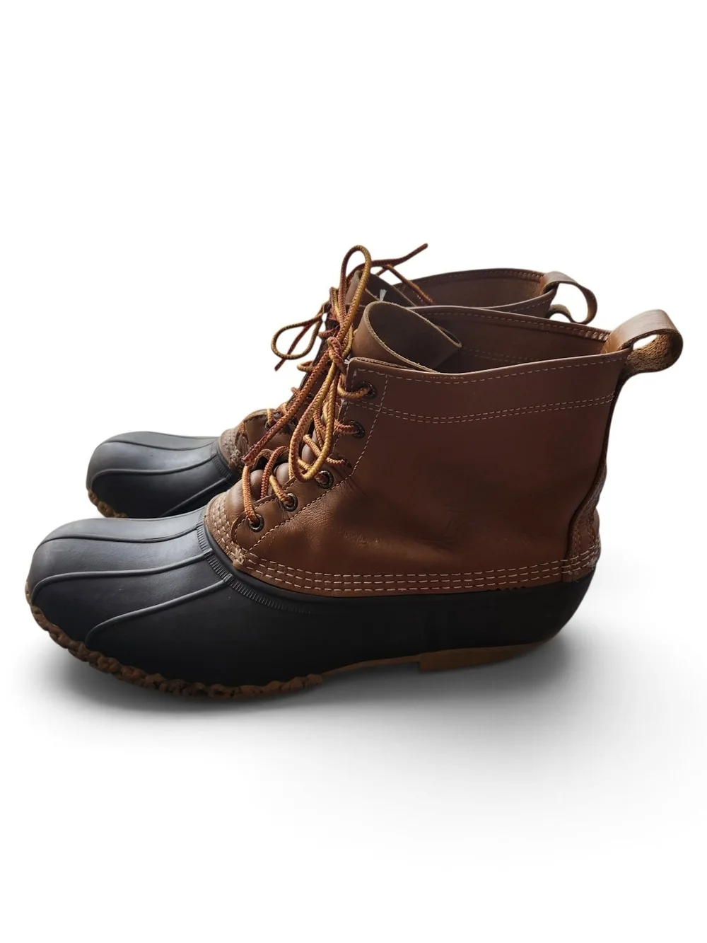 L.L. Bean Men's Brown Leather and Black Rubber Lace-Up Duck Boots